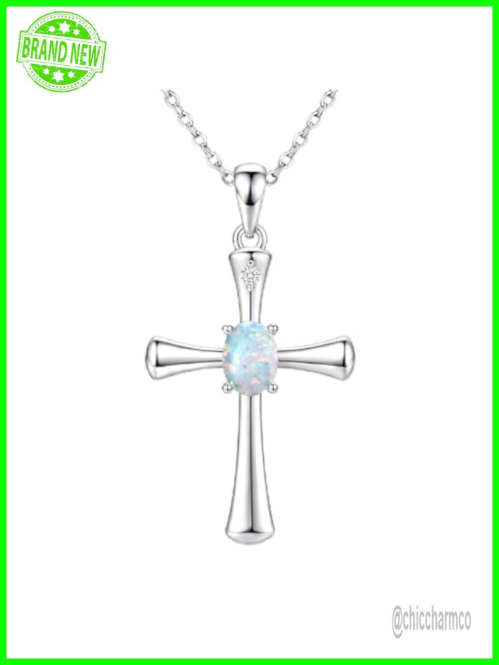 Opal Cross Necklace 925 Sterling Silver Diamond Pendant 18-20"